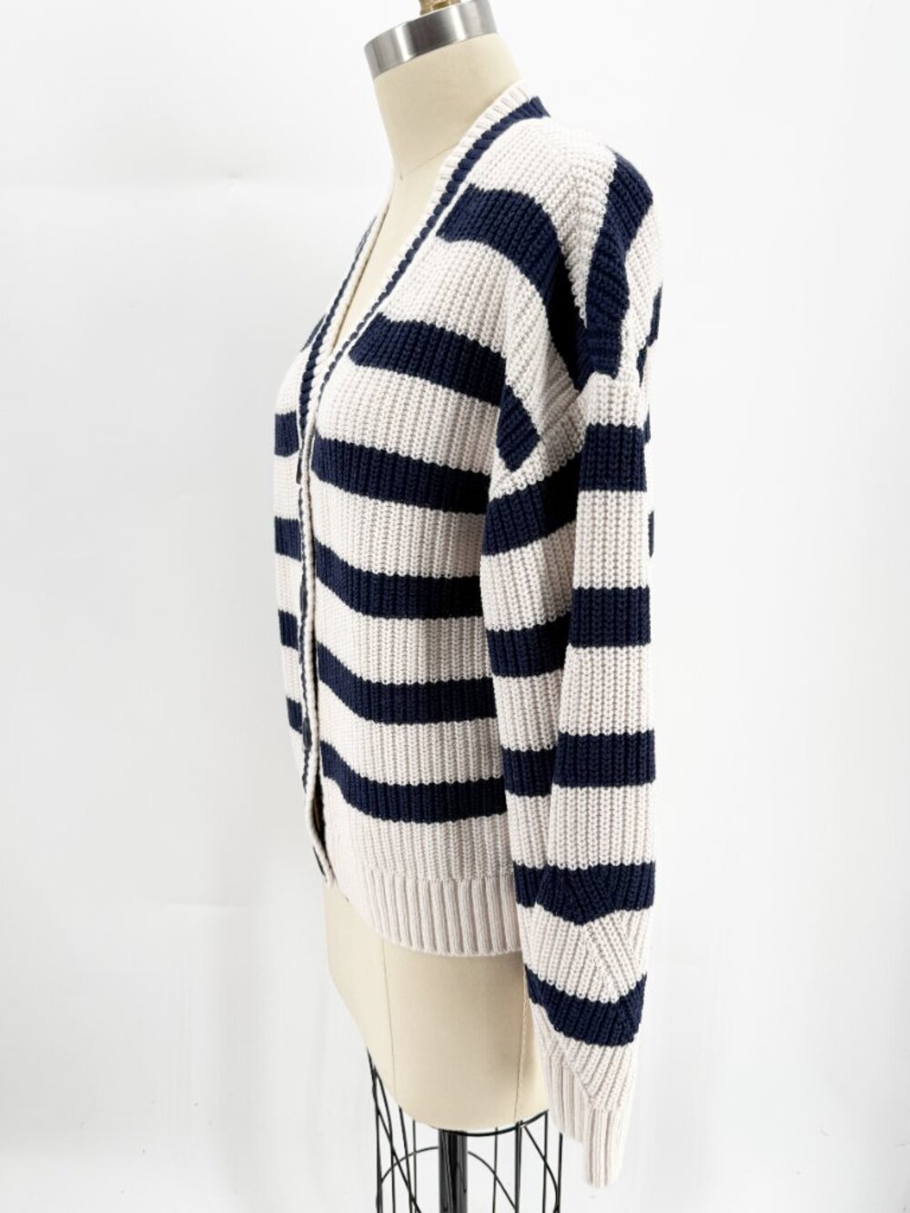 & Other Stories Wool Blend Navy & White Striped V‑Neck Cardigan S - Picture 5 of 12
